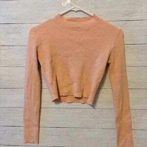 Brandy Melville Ribbed Long Sleeve Cropped Top – Pink, One Size